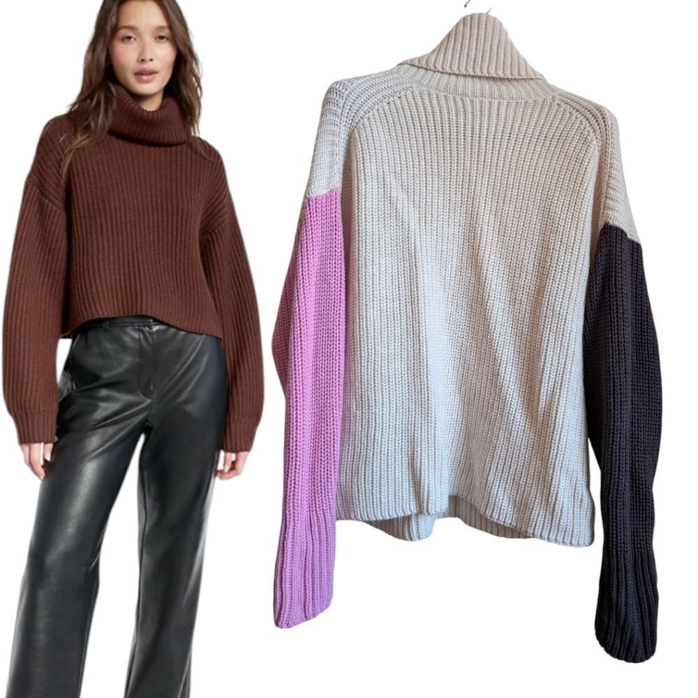 Rare Aritzia Wilfred 100% merino wool Guell Oversized turtleneck sweater💜🖤 🤍